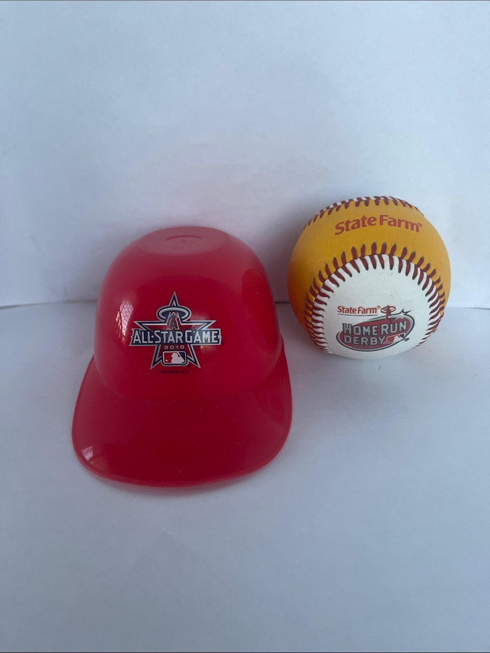 MLB Red Mini Batting Helmet with Yellow/White Home Run Derby Ball